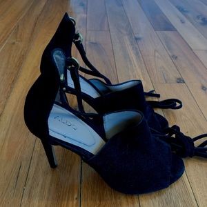 Aldo - size 7 black heels with ankle ties/straps